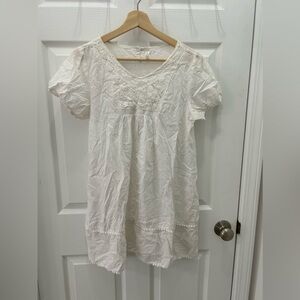 White Embroidered Mini Dress - Lightweight Summer Tunic